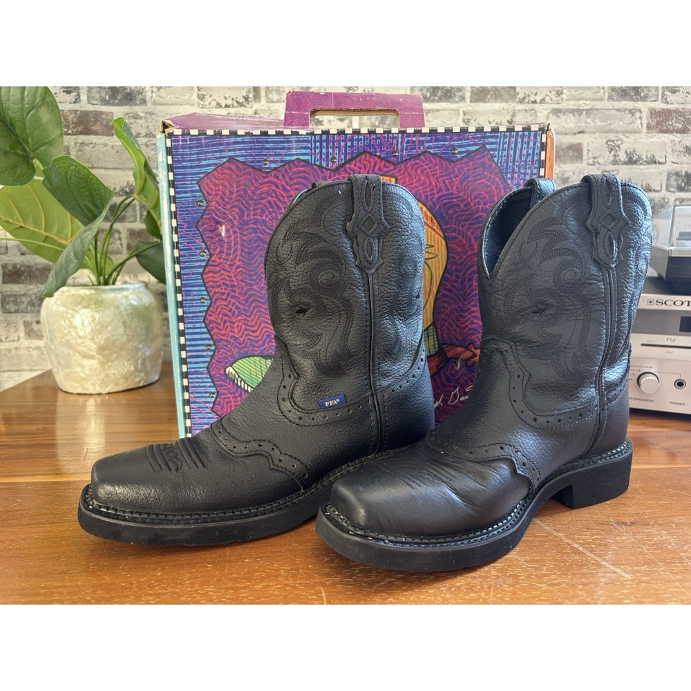 Justin Womens Size 7.5B Gypsy FFA  Leather Western Cowgirl BOOTS L9970 All Black